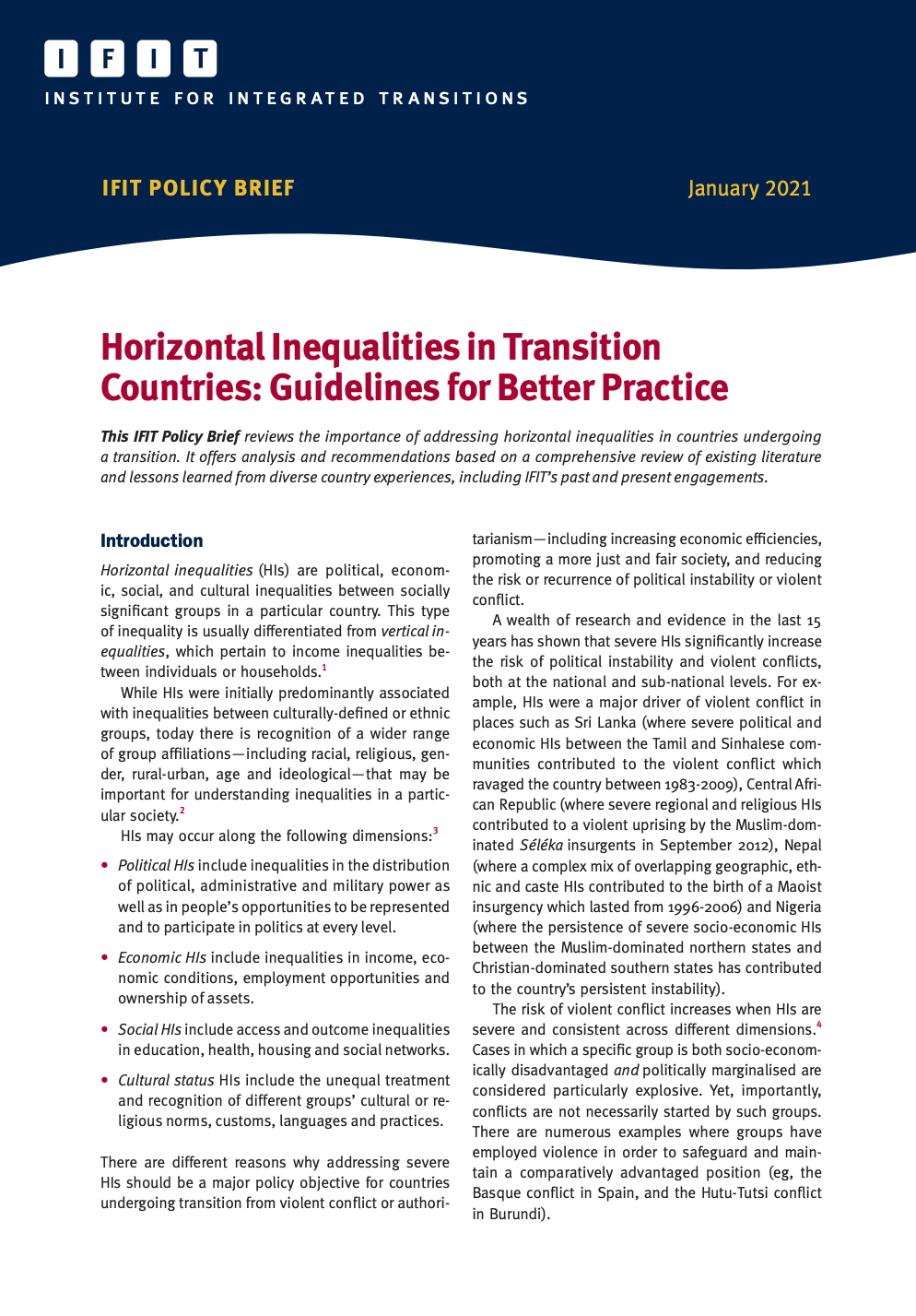 Horizontal Inequalities in Transition Countries: Guidelines for Better Practice